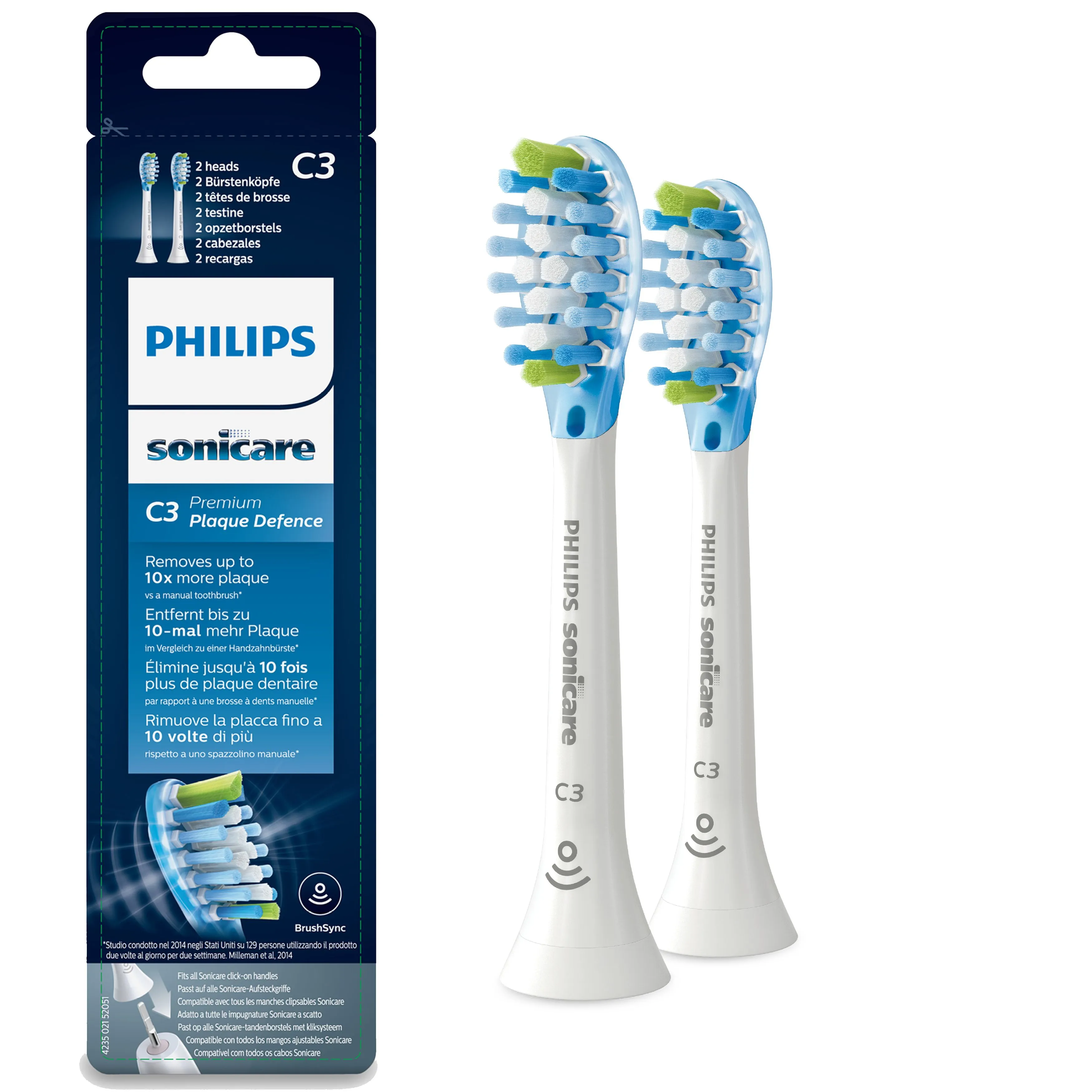 Philips Sonicare C3 Premium Plaque Defence 2 pcs Replacement Toothbrush Heads, White