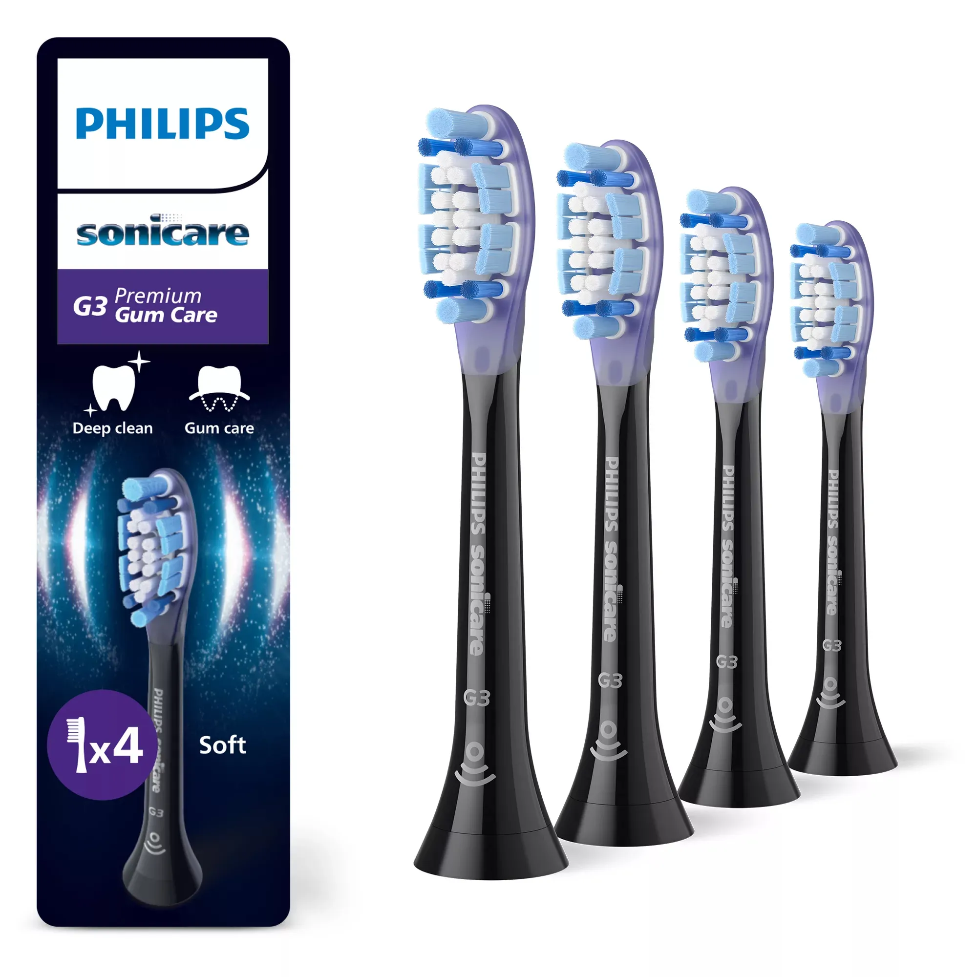 Philips Sonicare G3 Premium Gum Care Replacement Brush Heads (4-pack), Black
