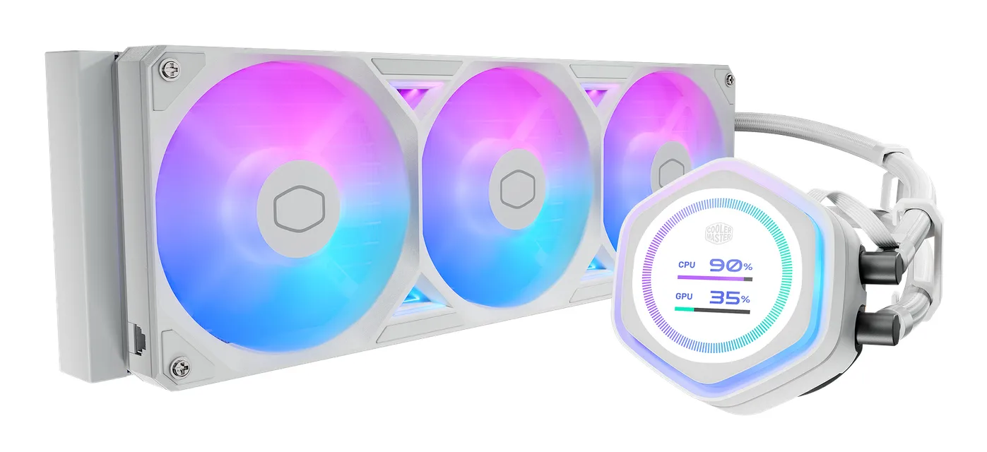 Cooler Master MasterLiquid Atmos II LCD 360 ARGB -nestej&auml;&auml;hdytin, valkoinen