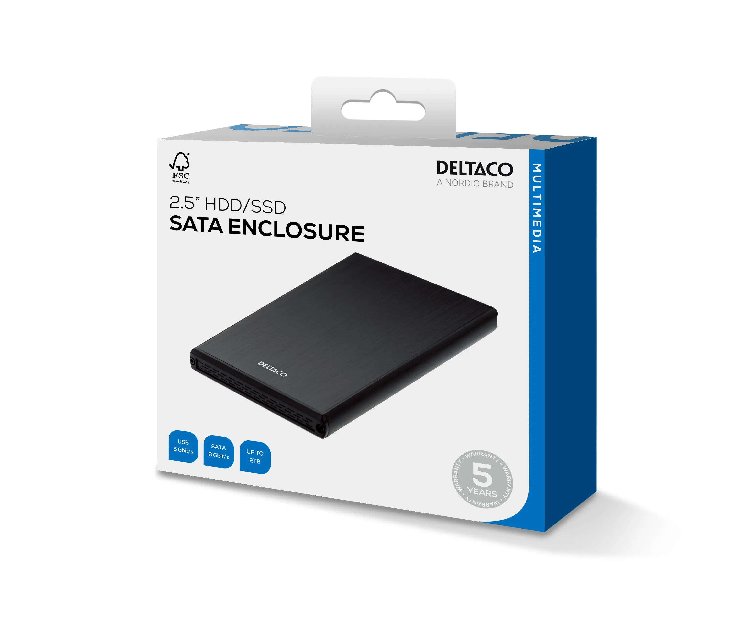 DELTACO ulkoinen kotelo 1x2,5" SATA 6Gb/s-kiintolevy, USB3, musta