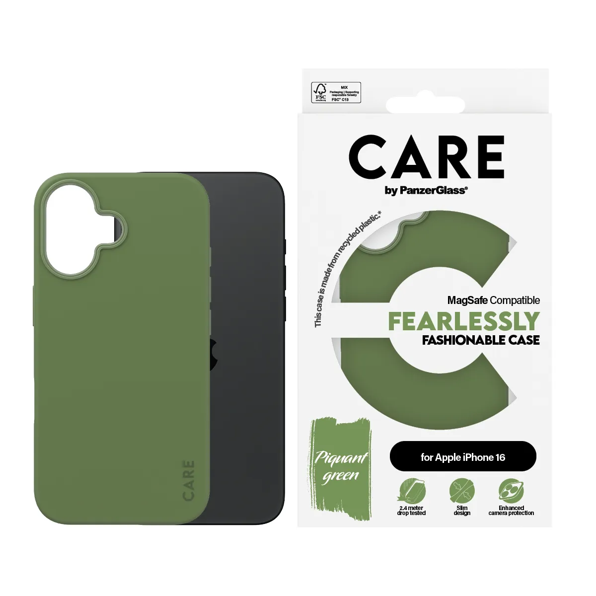 Care by PanzerGlass iPhone 16 MagSafe Fashionable -fodral, Gr&ouml;n