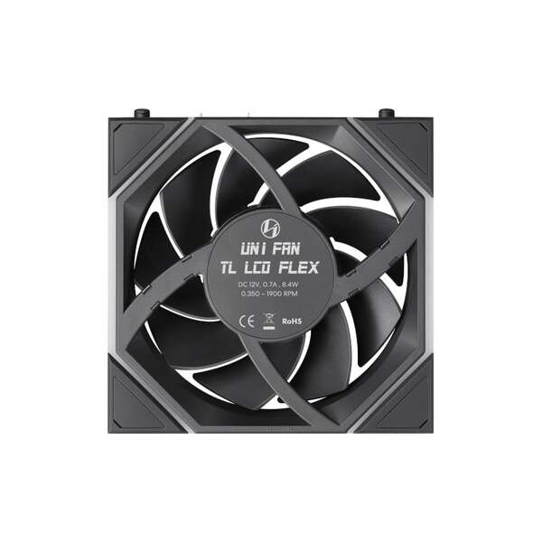 LIAN LI UNI FAN TL LCD FLEX Reverse PWM ARGB -tuuletin, nestelaakeri, 120 mm, musta