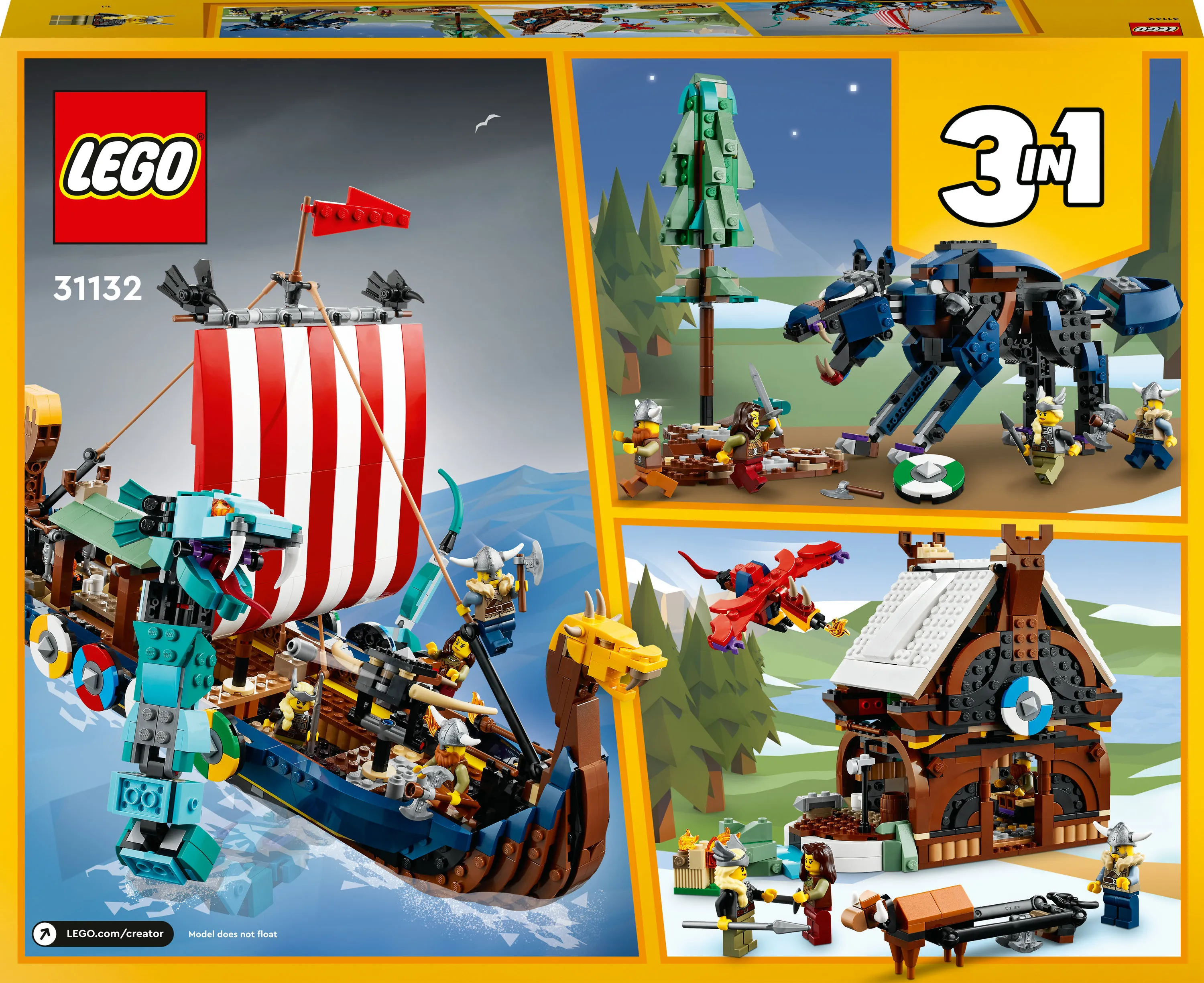 Lego Creator 3in1 Viking Ship with Midgard Serpent 31132