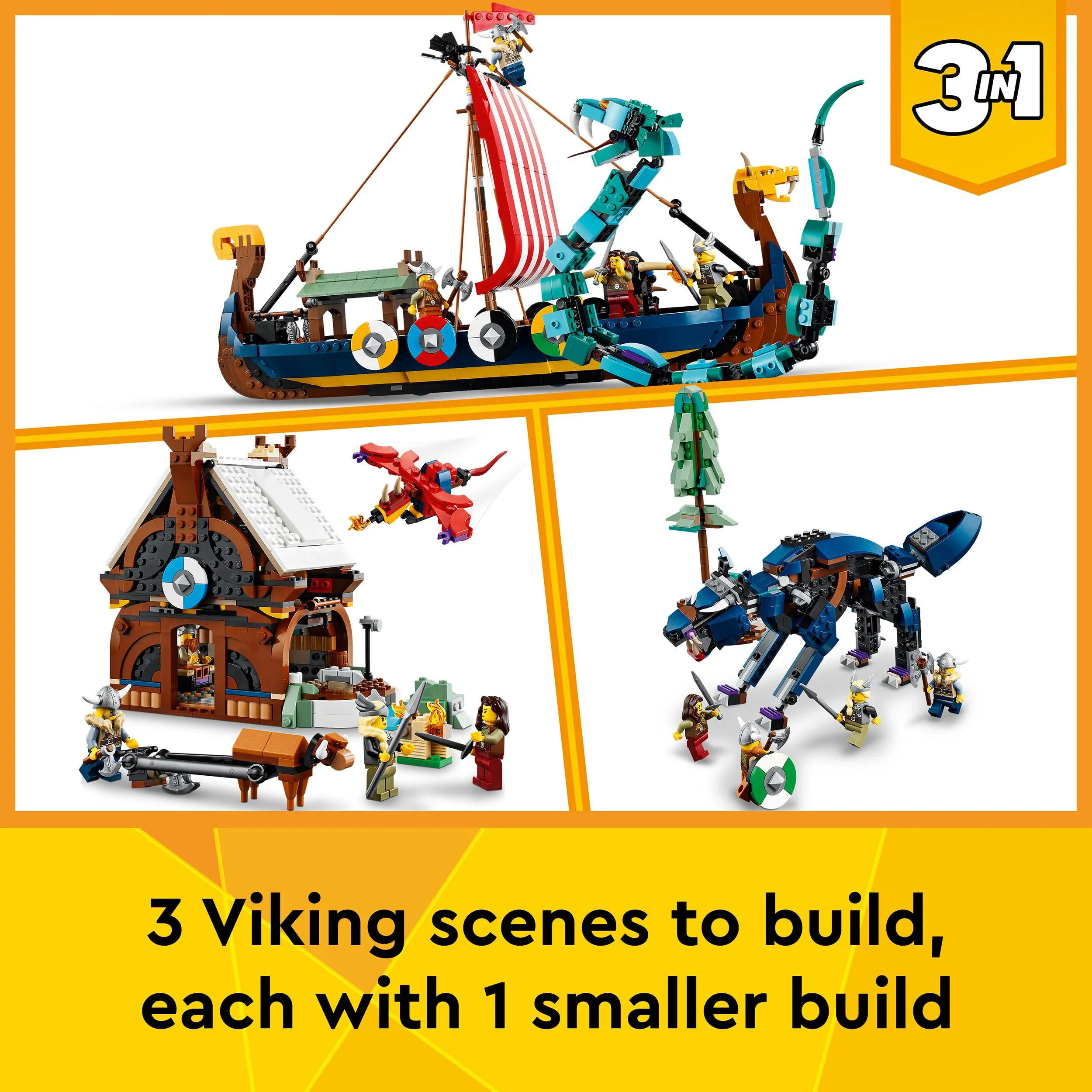Lego Creator 3in1 Viking Ship with Midgard Serpent 31132