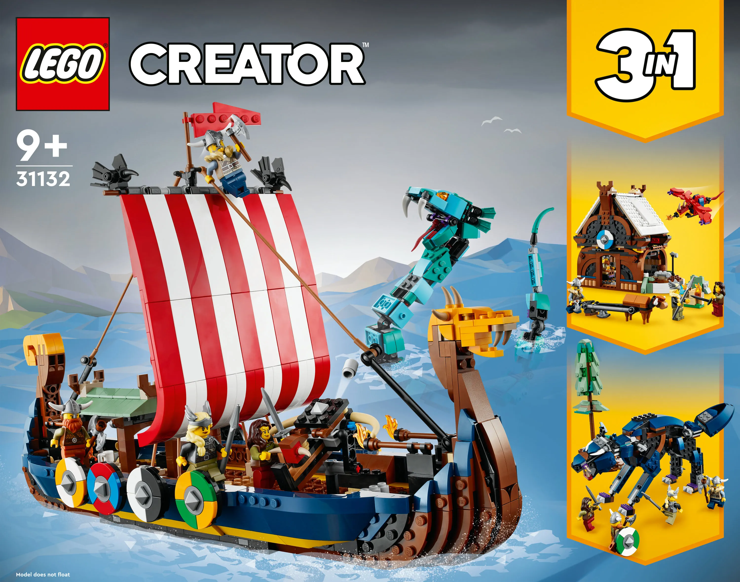Lego Creator 3in1 Viking Ship with Midgard Serpent 31132