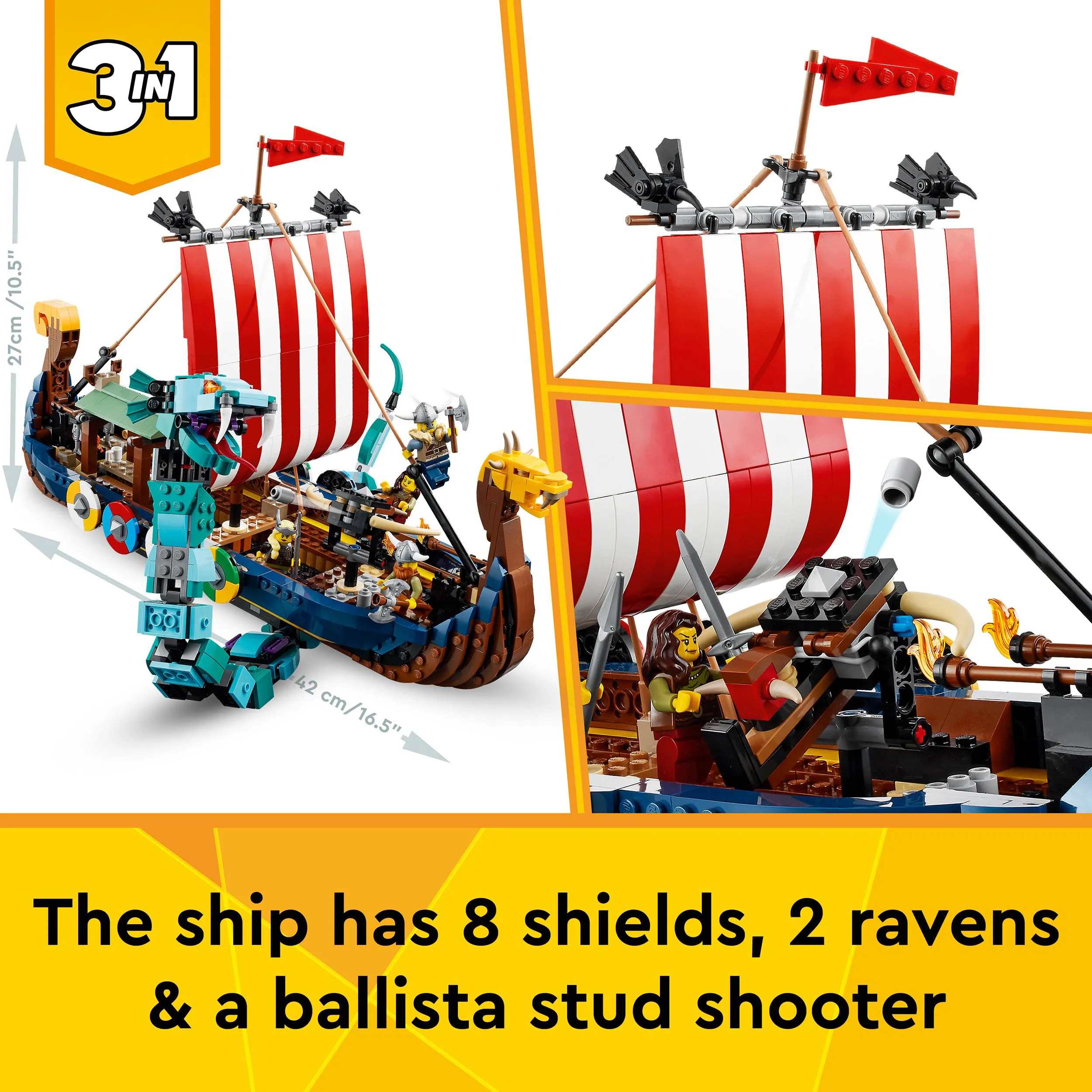 Lego Creator 3in1 Viking Ship with Midgard Serpent 31132