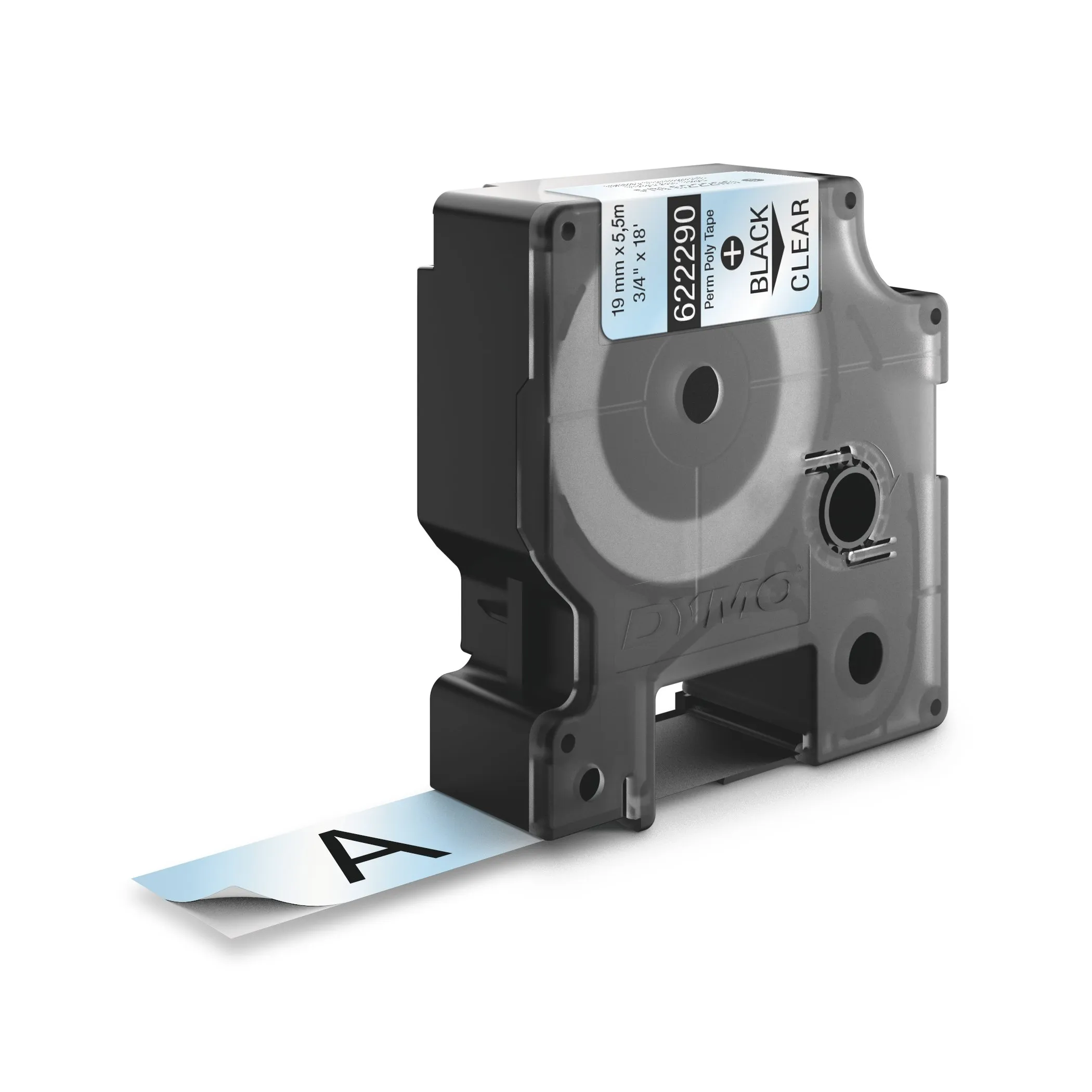 DYMO Rhino Prof, polyestertejp, 19mm, svart text  trans tejp, 5,5m