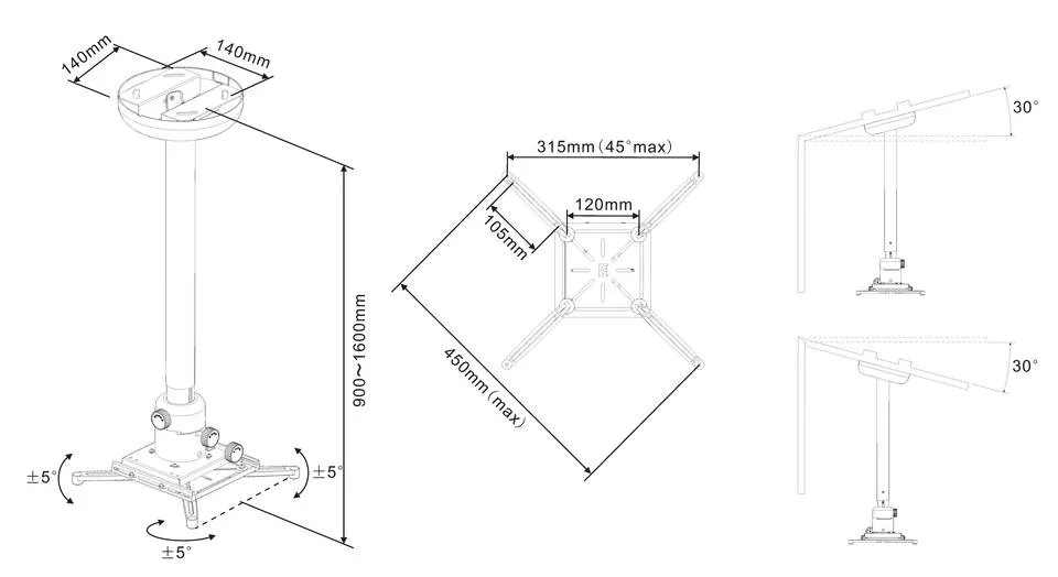 Multibrackets M Universal Projector Ceiling Mount 900-1600 with Fine tune - Ceiling mount tuotteelle projektori - alumiini - valkoinen