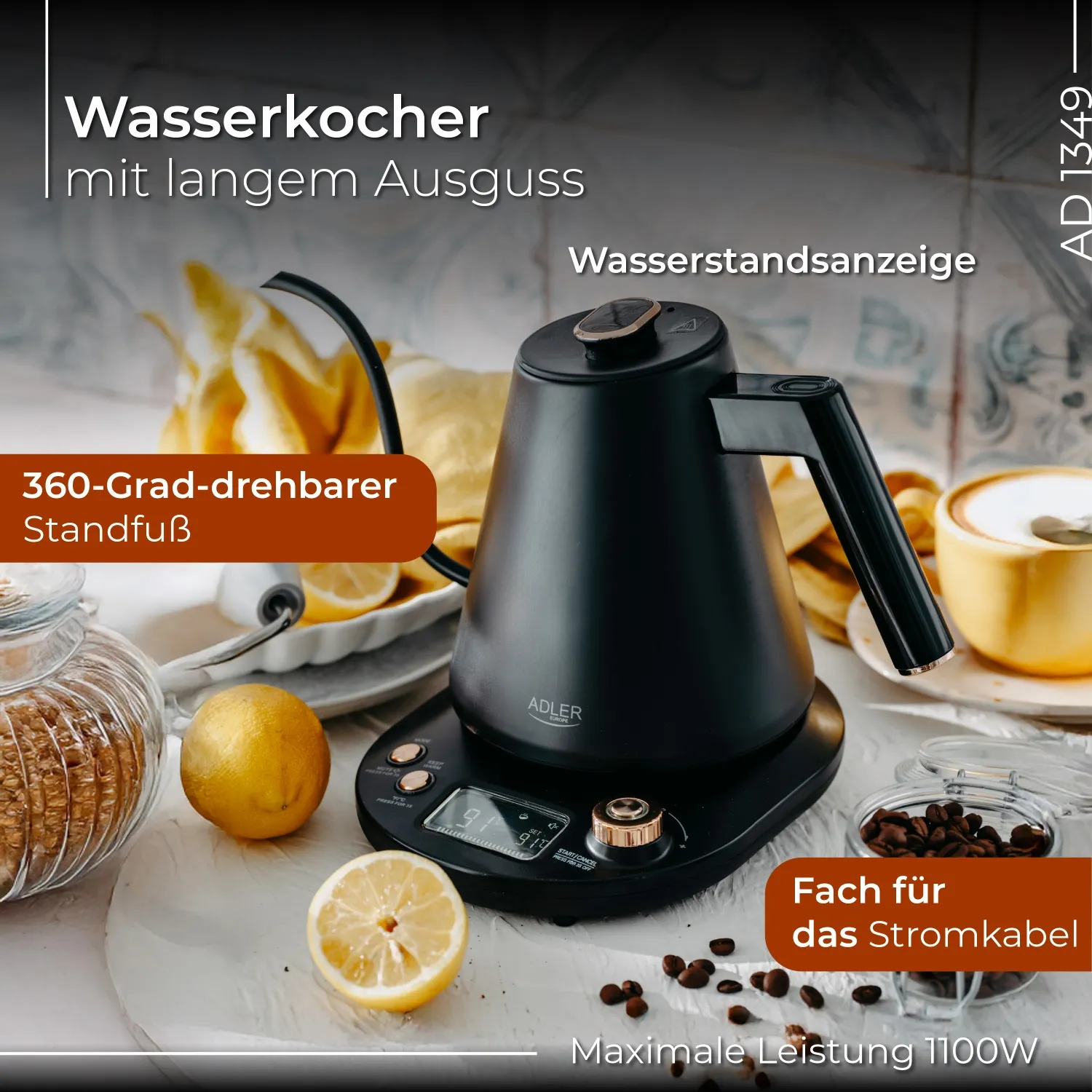 Adler AD 1349 kettle, 1.0L, Black