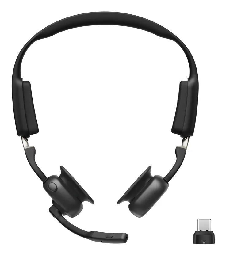 Shokz OpenMeet UC -langaton kuulokemikrofoni + USB-C-sovitin, musta