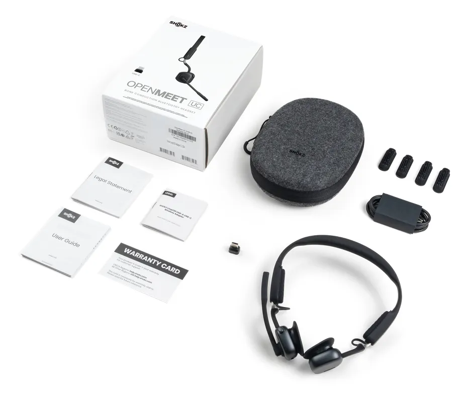 Shokz OpenMeet UC -langaton kuulokemikrofoni + USB-C-sovitin, musta