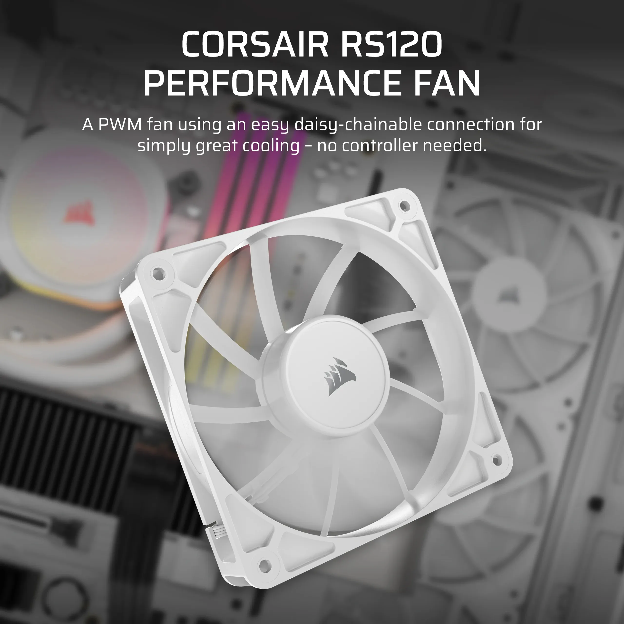 Corsair RS120 120mm PWM - chassi fläkt, vit