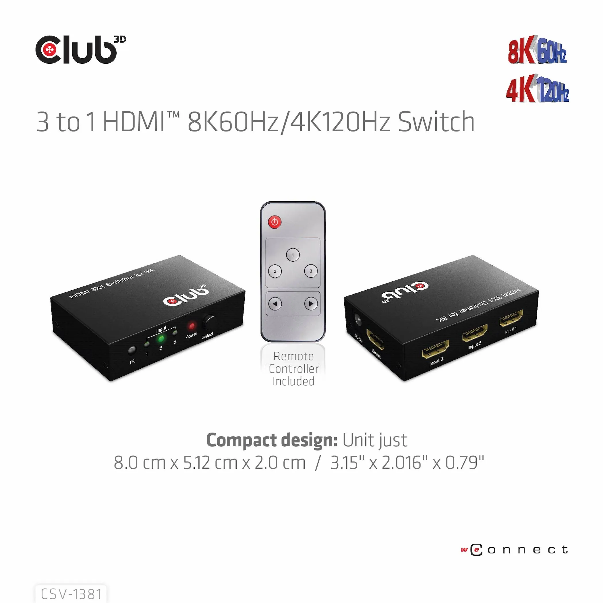 Club 3D 3 - 1 HDMI 8K60Hz/4K120Hz - switch, Svart Club 3D 3 - 1 HDMI 8K60Hz/4K120Hz - switch, Svart