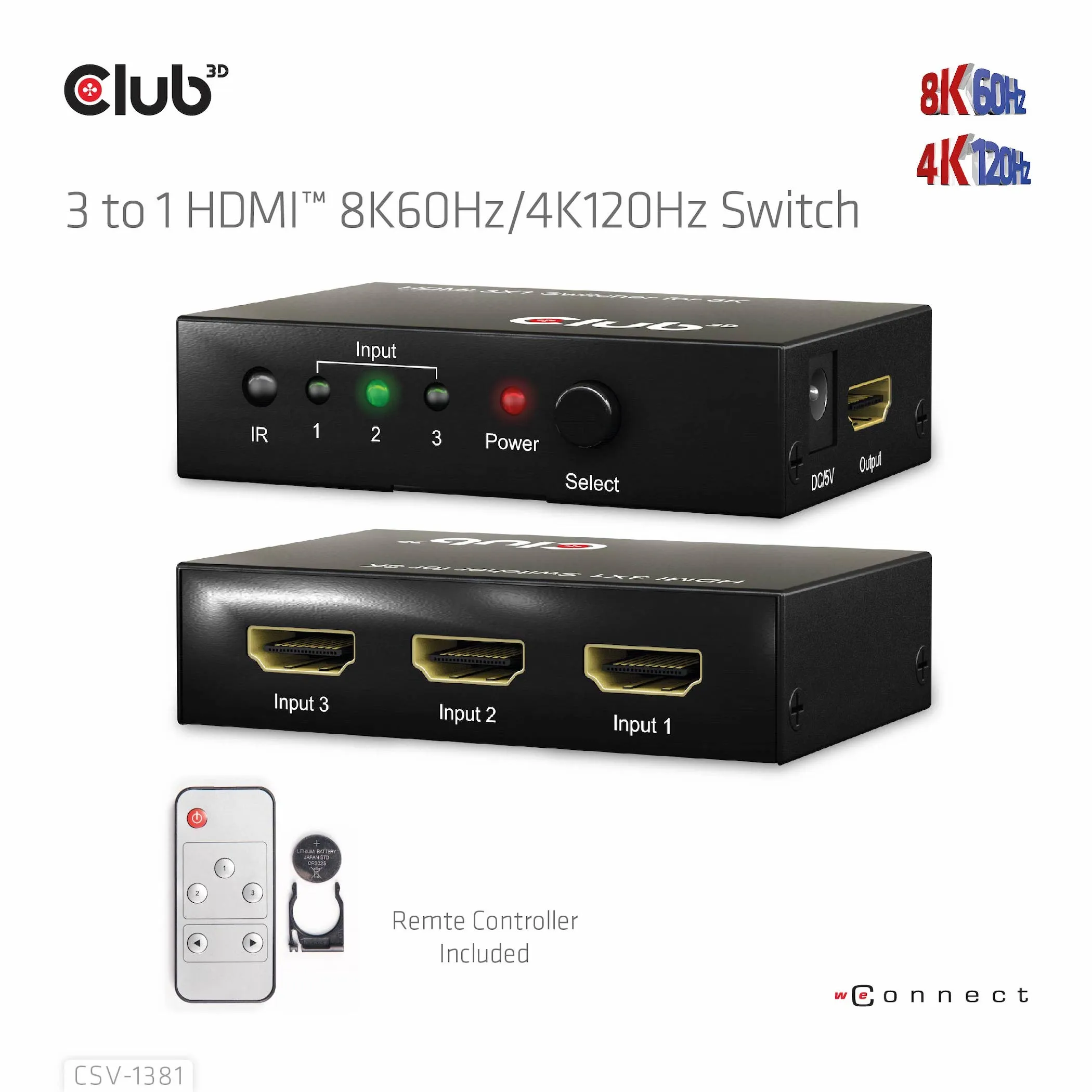 Club 3D 3 - 1 HDMI 8K60Hz/4K120Hz - switch, Svart Club 3D 3 - 1 HDMI 8K60Hz/4K120Hz - switch, Svart