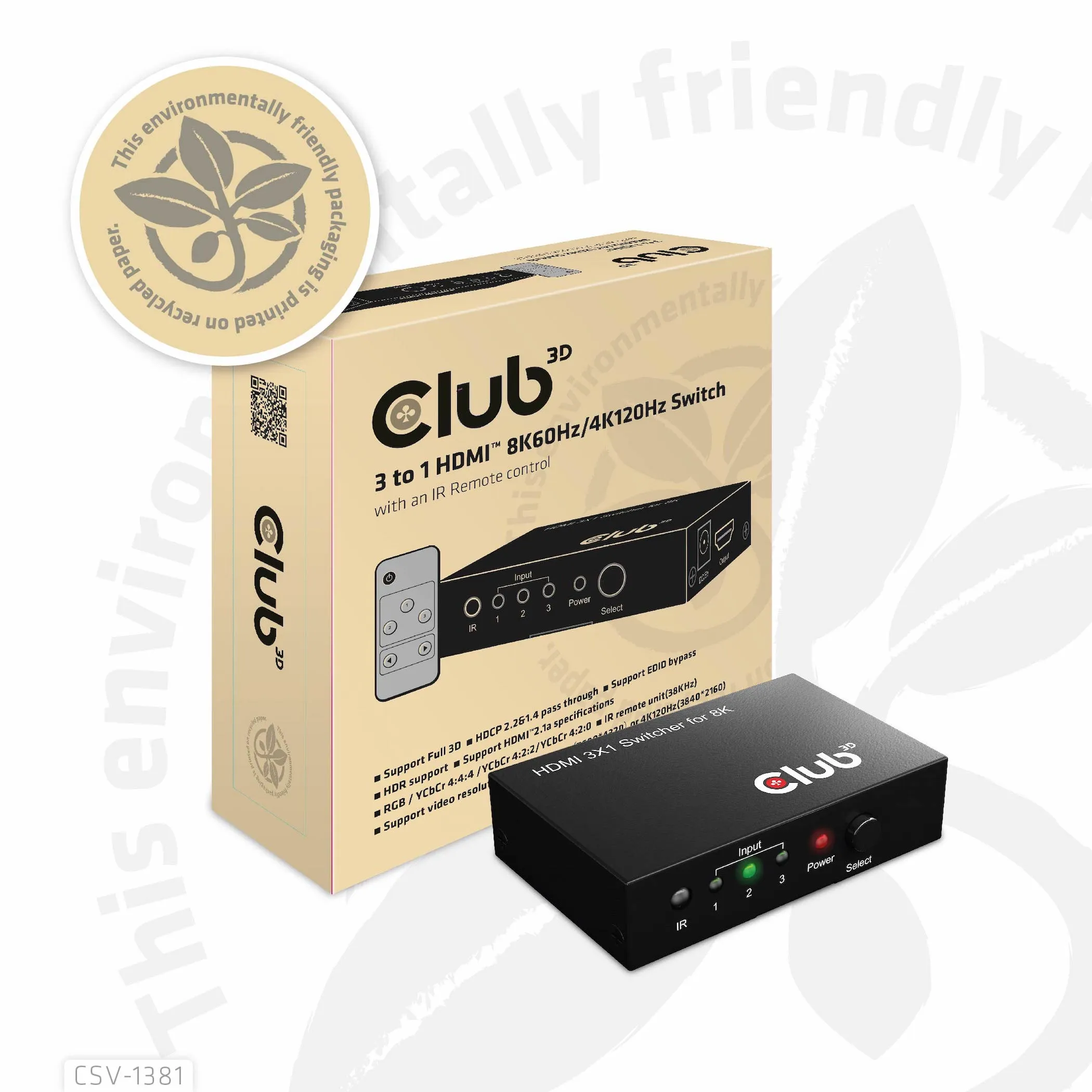 Club 3D 3 - 1 HDMI 8K60Hz/4K120Hz - switch, Svart Club 3D 3 - 1 HDMI 8K60Hz/4K120Hz - switch, Svart