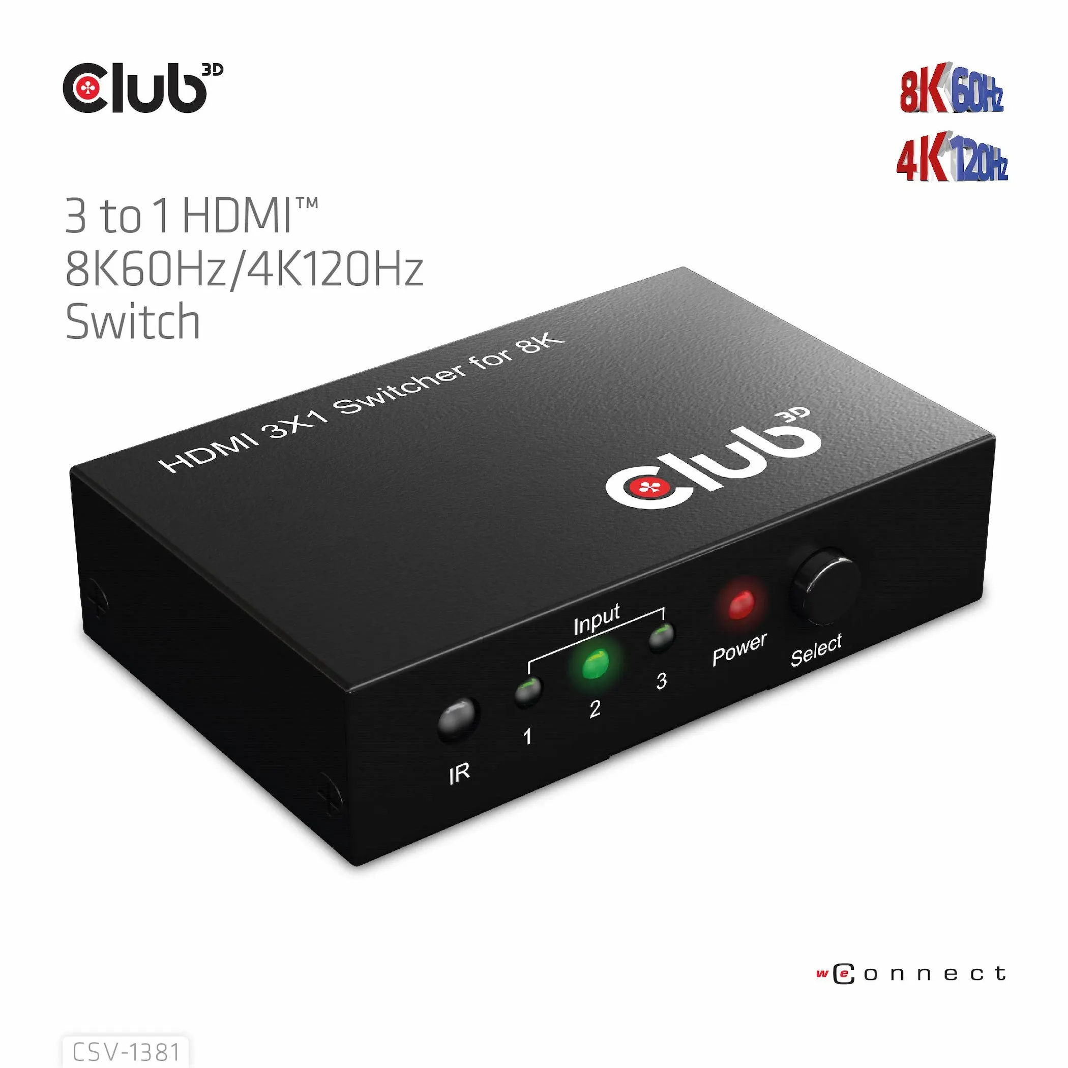 Club 3D 3 - 1 HDMI 8K60Hz/4K120Hz - switch, Svart Club 3D 3 - 1 HDMI 8K60Hz/4K120Hz - switch, Svart