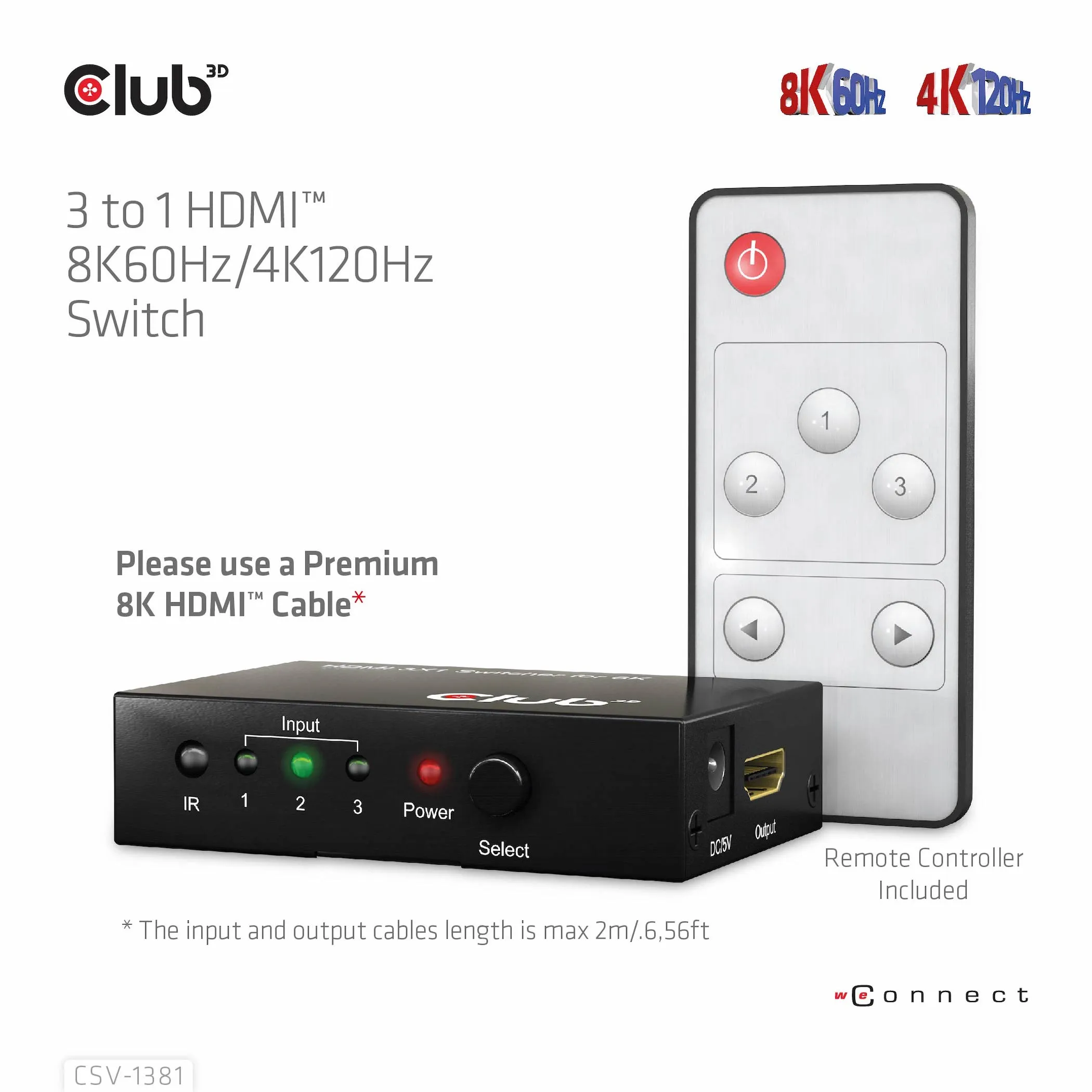 Club 3D 3 - 1 HDMI 8K60Hz/4K120Hz - switch, Svart Club 3D 3 - 1 HDMI 8K60Hz/4K120Hz - switch, Svart