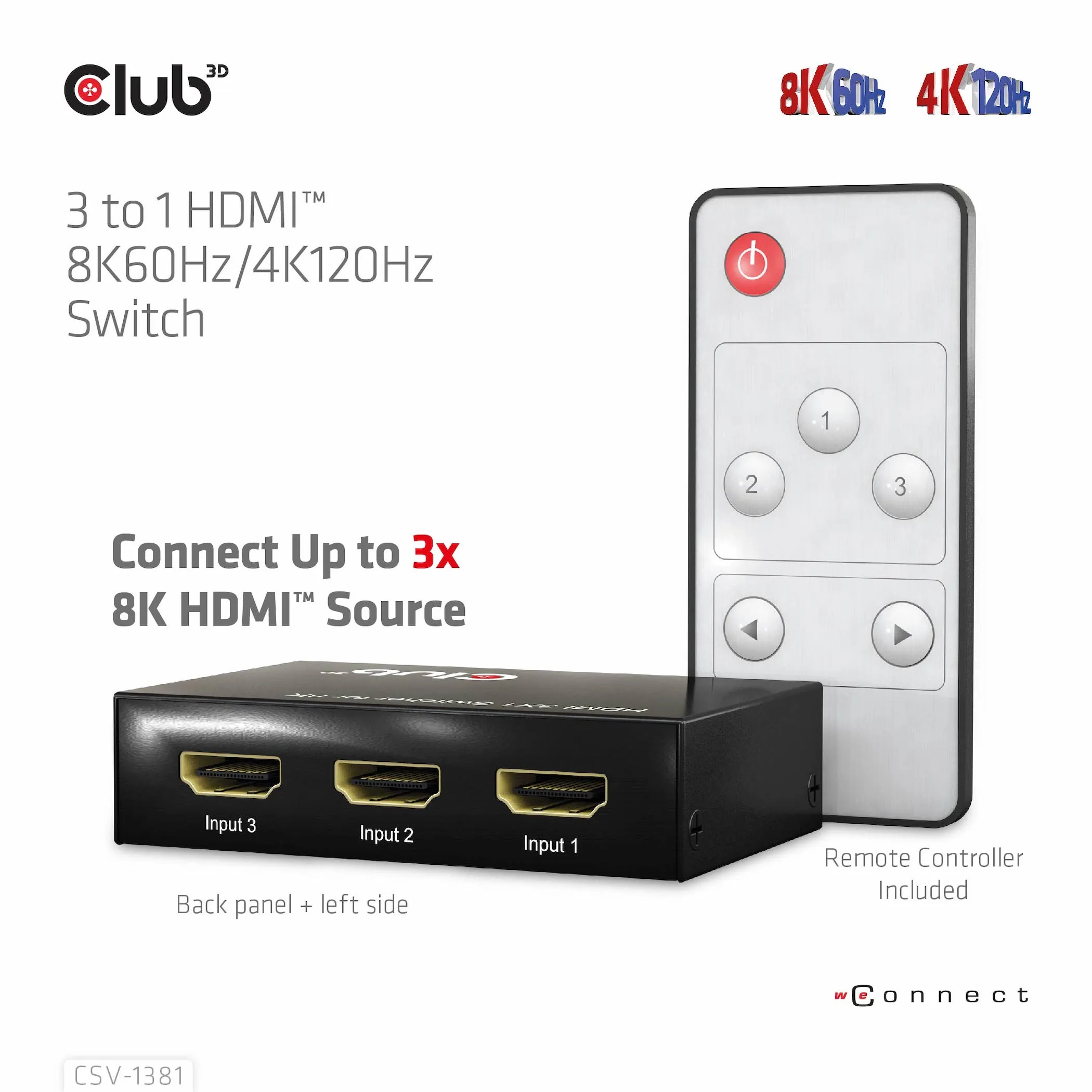Club 3D 3 - 1 HDMI 8K60Hz/4K120Hz - switch, Svart Club 3D 3 - 1 HDMI 8K60Hz/4K120Hz - switch, Svart