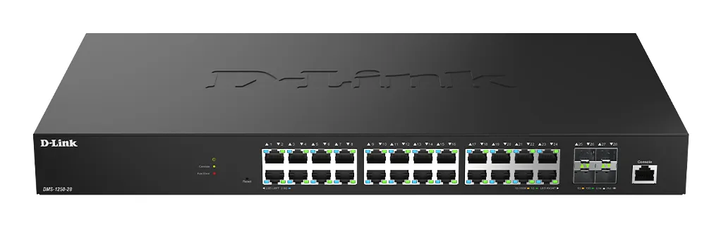D-Link DMS-1250-28/E - 24-Port 2.5 Gigabit Ethernet Managed Layer 2 Switch with 4 SFP+ Slots, Black