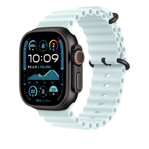 Apple Watch 49mm - Ocean Band, Ice Blue / Black Titanium