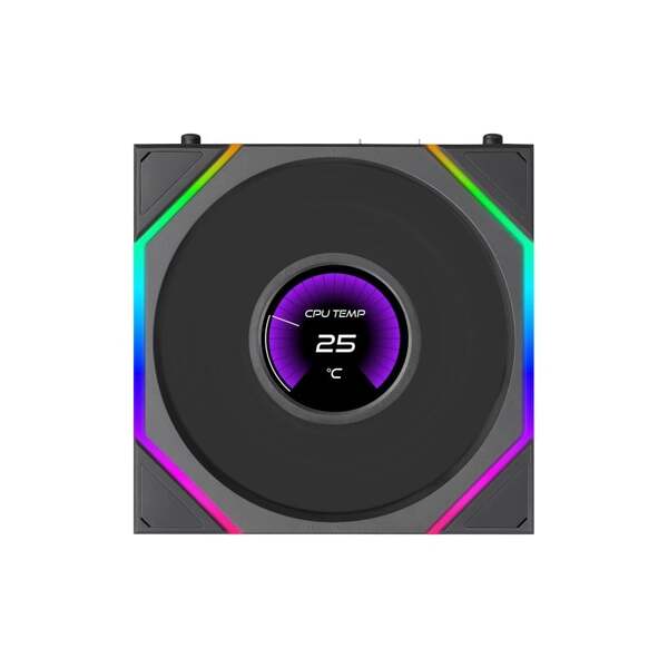 LIAN LI UNI FAN TL LCD FLEX Reverse PWM ARGB -tuuletin, nestelaakeri, 120 mm, musta