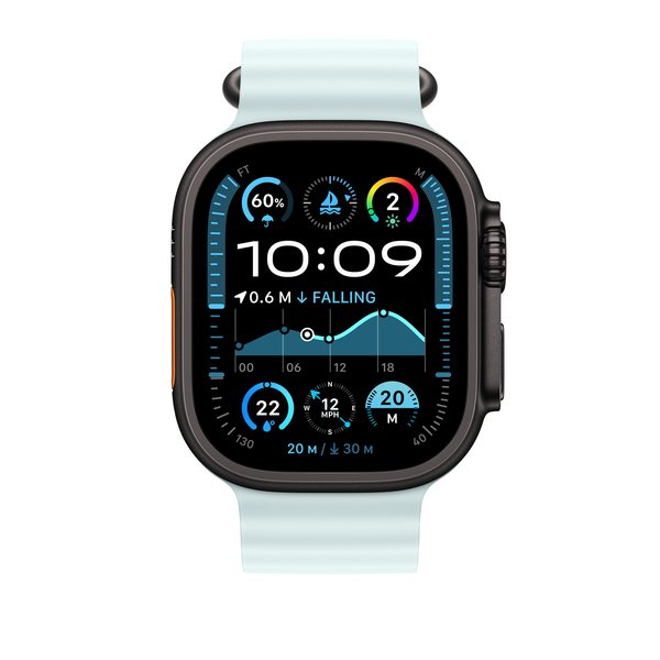 Apple Watch 49 mm -Ocean-ranneke, J&auml;&auml;n&shy;sininen / Mustatitaani