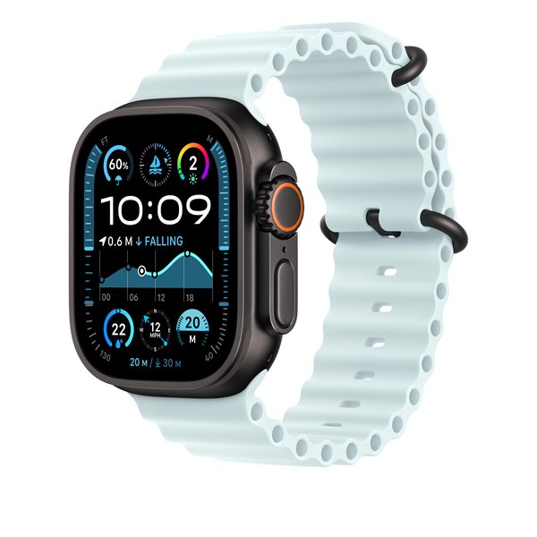 Apple Watch 49 mm -Ocean-ranneke, J&auml;&auml;n&shy;sininen / Mustatitaani