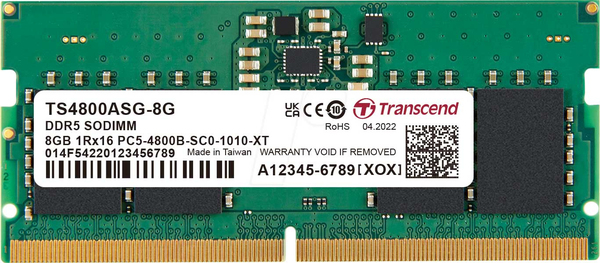 TRANSCEND 8GB DDR5 4800 SO-DIMM 1RX16 1GX16 CL40 1.1V