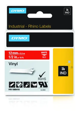 DYMO Rhino Professional, 12mm,merkkausteippi,valk. teksti pun.teipill?
