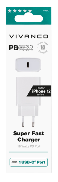 VIVANCO Fast 1xUSB-C PD 18W Home Charger White