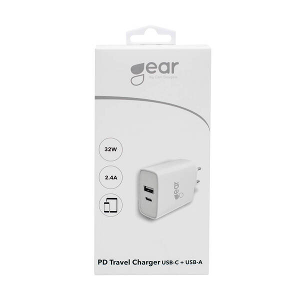 GEAR Laddare 220V 1xUSB-C + 1xUSB-A PD 20-30W + 2,4A Vit