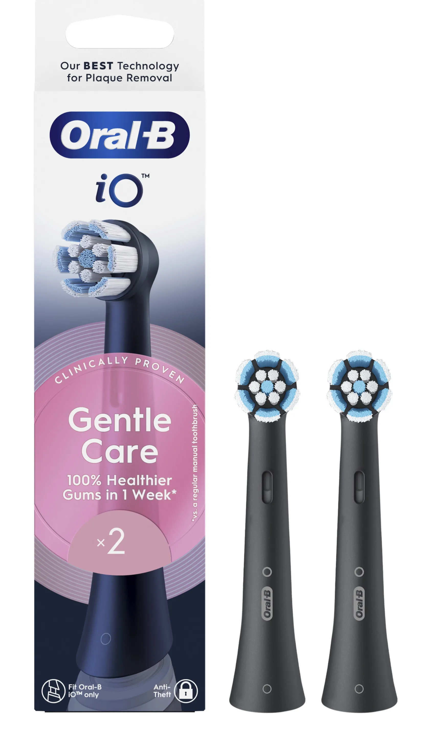 Oral-B iO Gentle Care 2 pcs Replacement Toothbrush Heads, Black