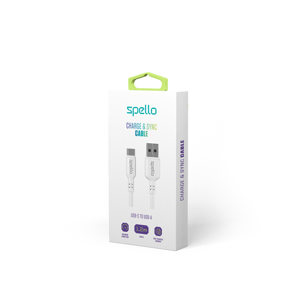 Spello USB-C &ndash; USB-A -kaapeli, 18 W, 1,2 m, valkoinen