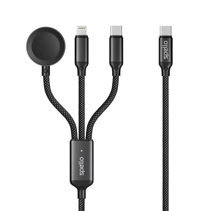 Spello 3-in-1 USB-C cable, 100W, 1.2 m, Black