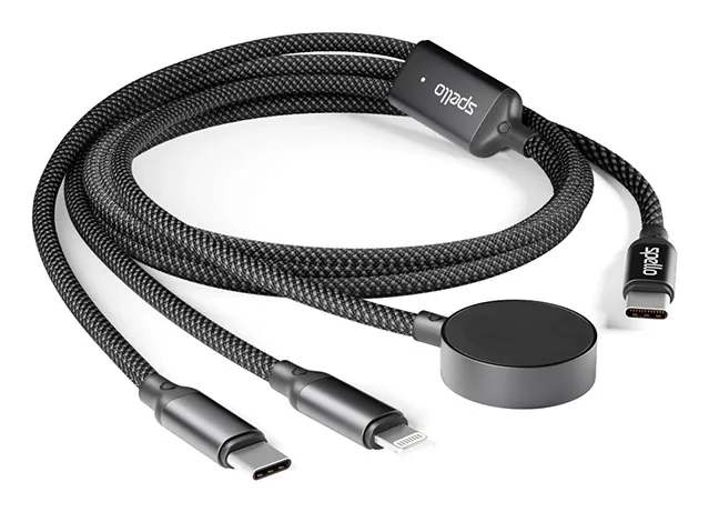 Spello 3-in-1 USB-C cable, 100W, 1.2 m, Black