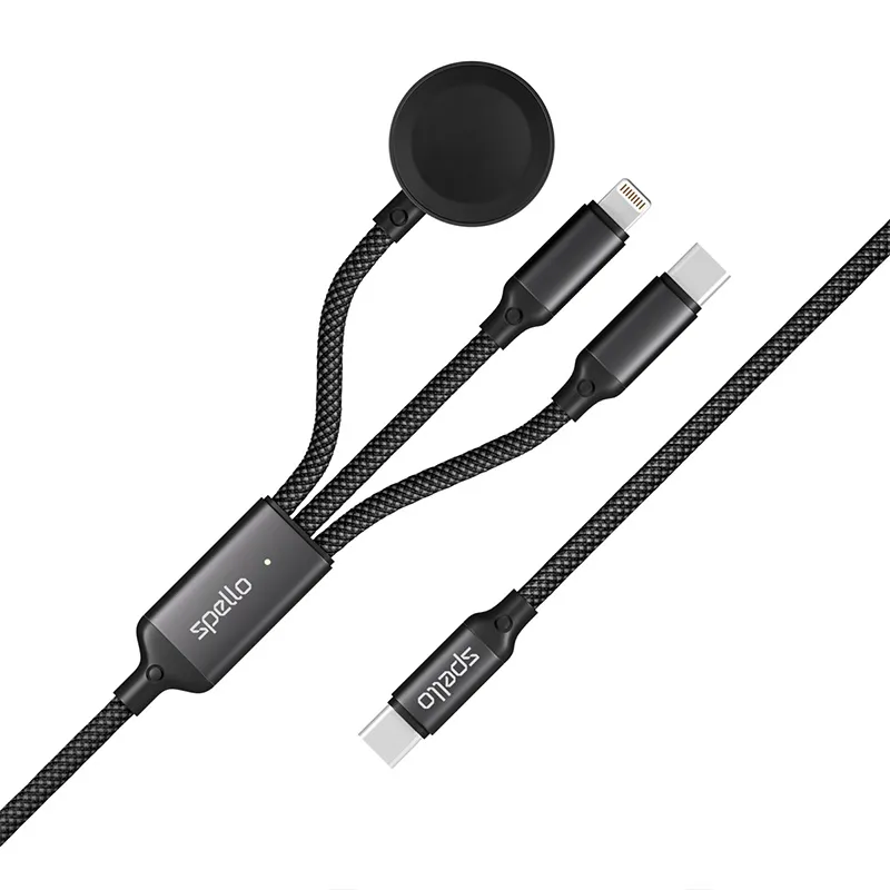 Spello 3-in-1 USB-C cable, 100W, 1.2 m, Black