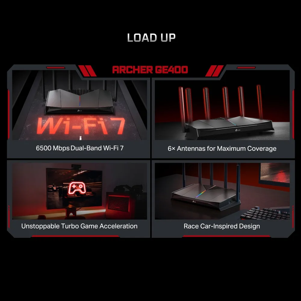 TP-Link Archer GE400 Gaming Router, Wi-Fi 7, BE6500, Dual-band, with 2.5G WAN