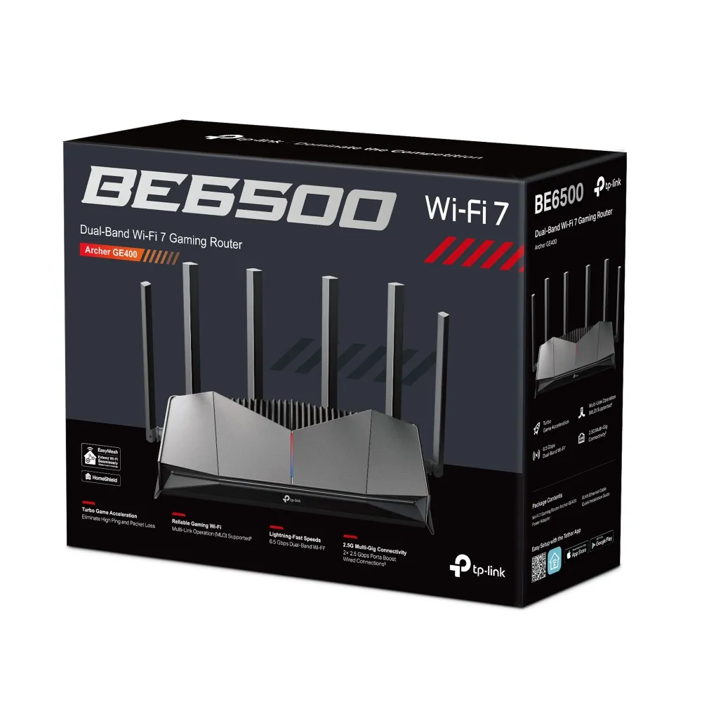 TP-Link Archer GE400 Gaming Router, Wi-Fi 7, BE6500, Dual-band, with 2.5G WAN