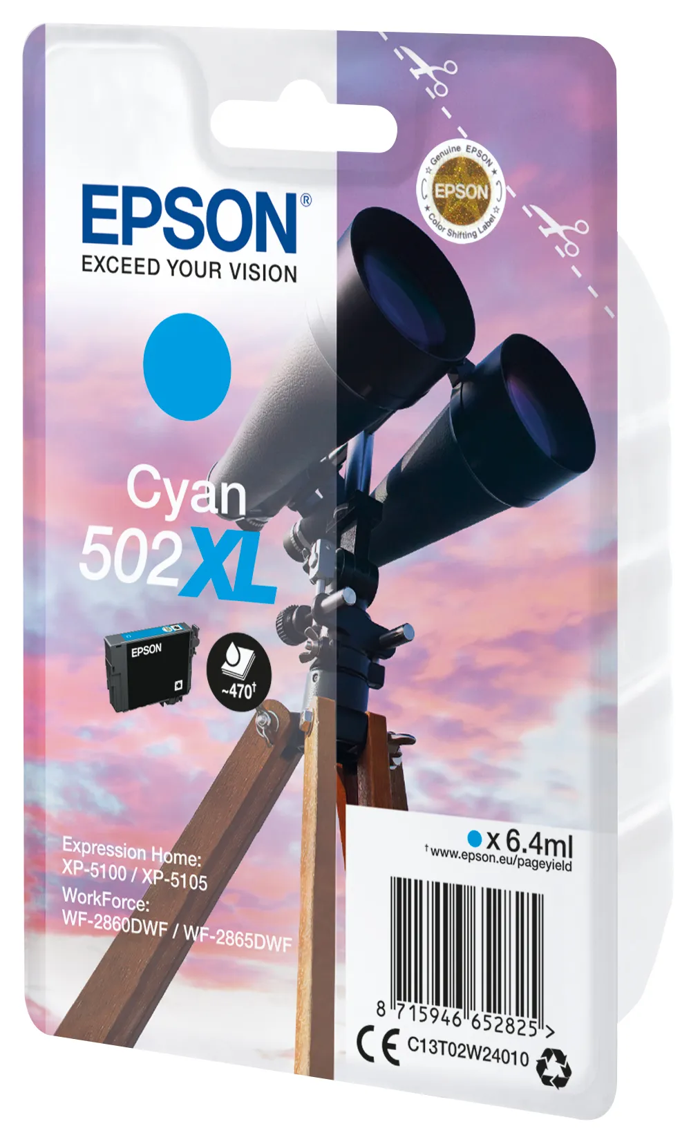 EPSON 502XL -mustekasetti, 6,4 ml, syaani