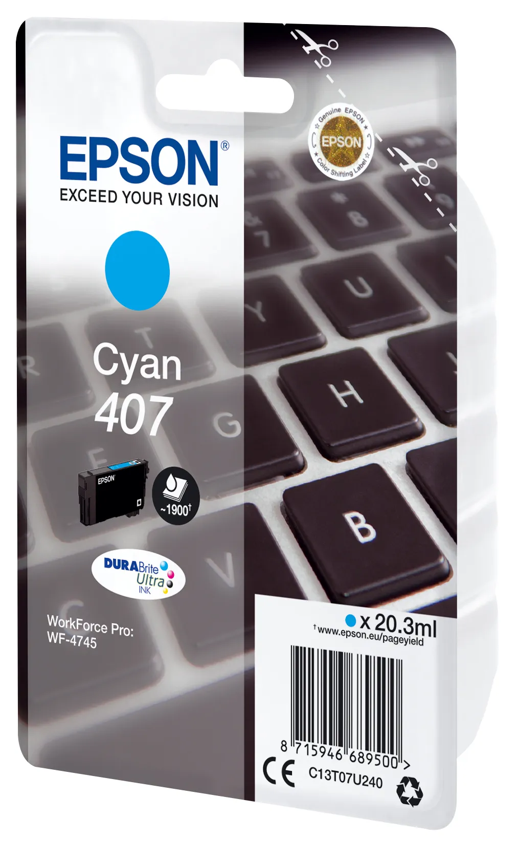 Epson 407 XL bl&auml;ckpatron, 38.1 ml, cyan