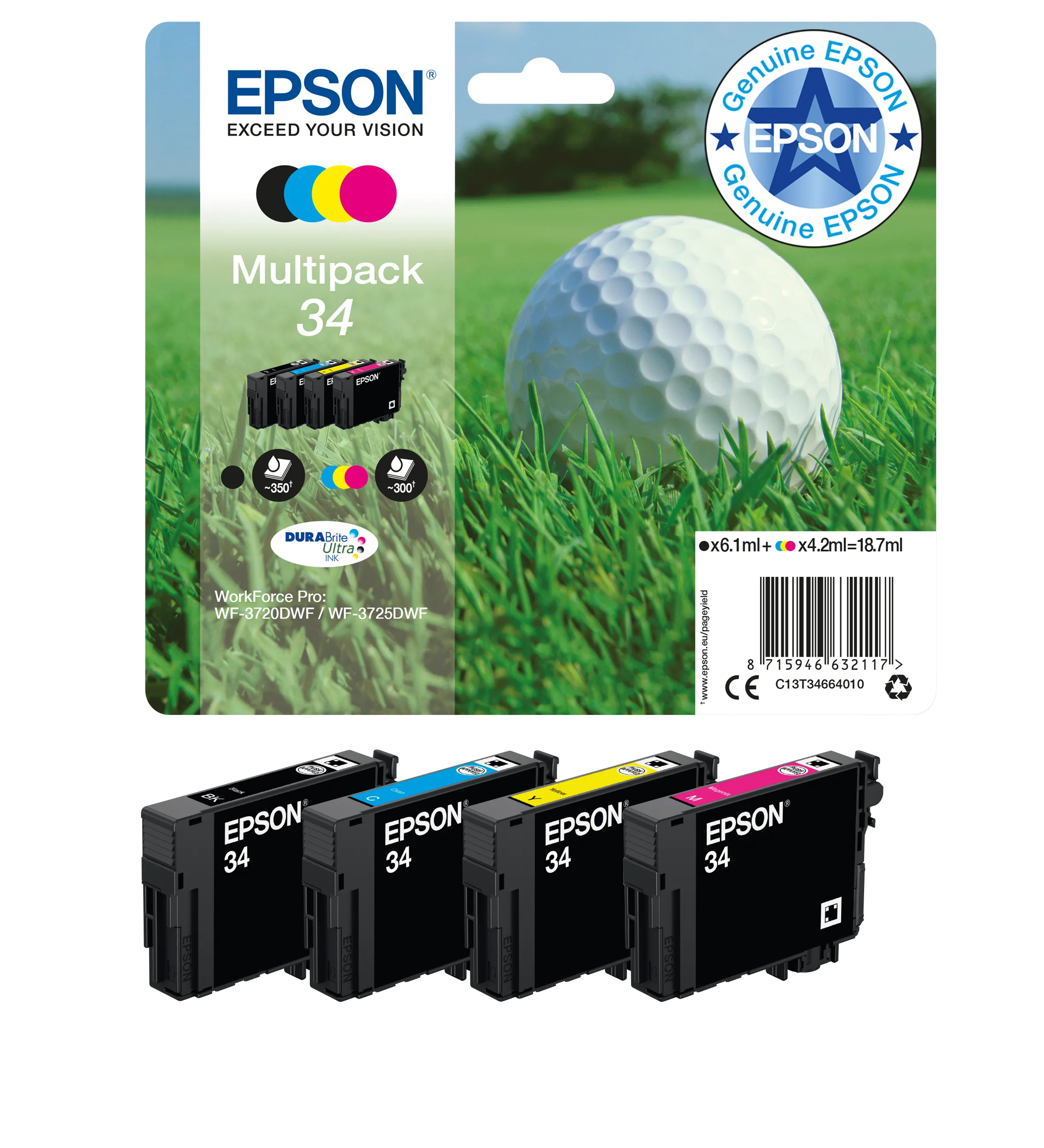 EPSON T3466 -mustekasettipakkaus, moniv&auml;rinen, 4 kpl