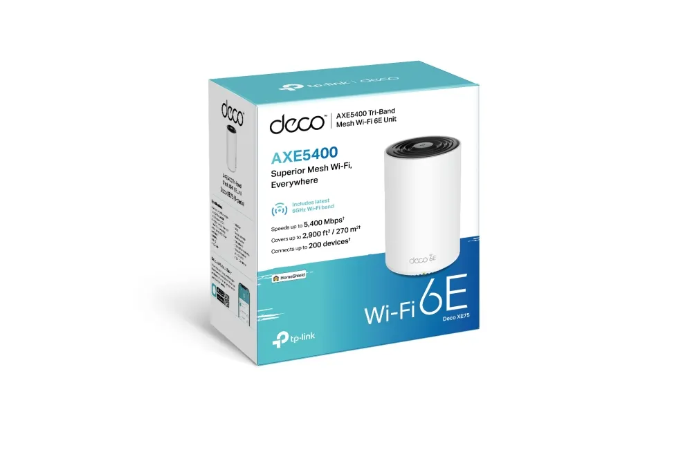 TP-Link Deco XE75 mesh WiFi-system, Wi-Fi 6E, AXE5400, Tri-band, 1 st, vit