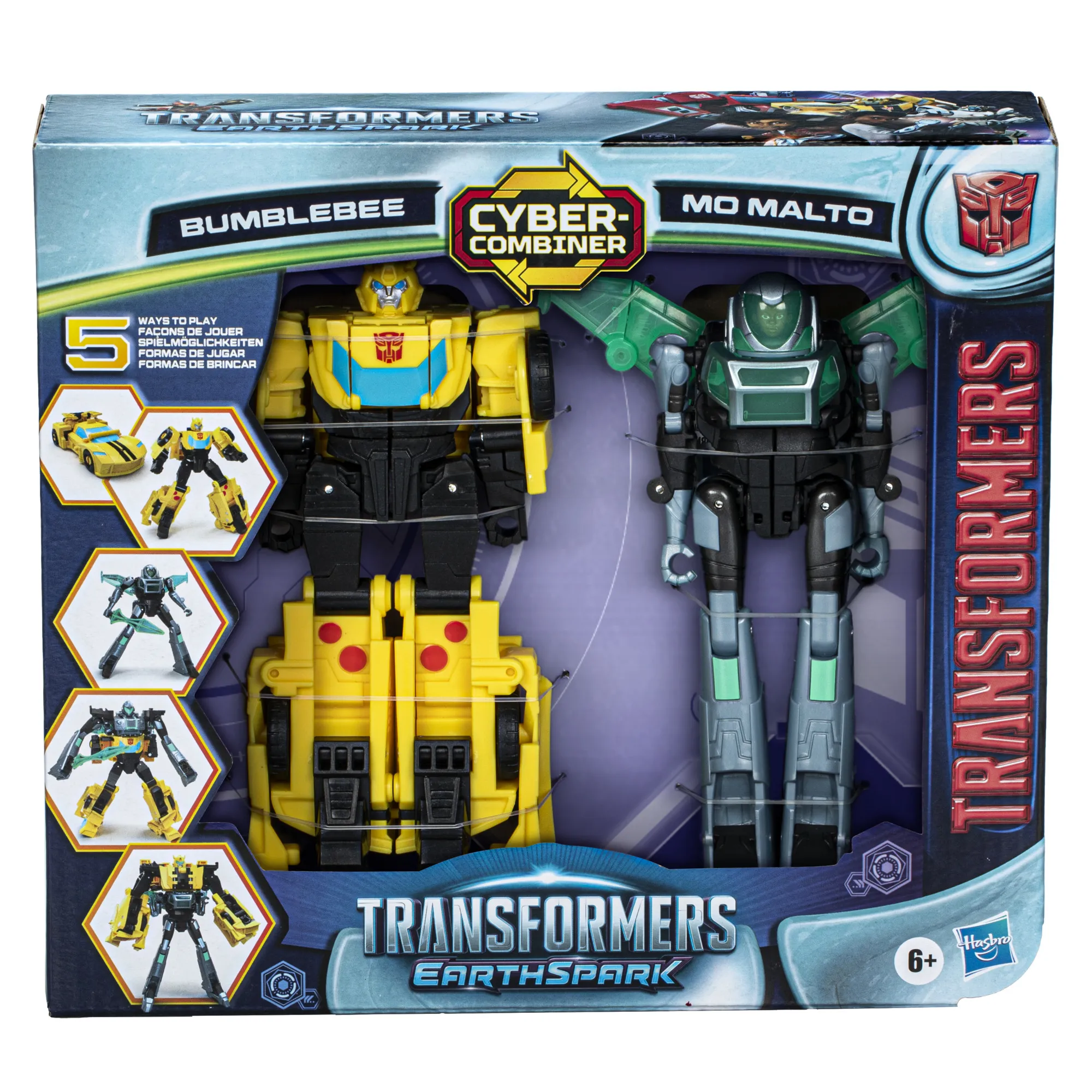 Hasbro Transformers EarthSpark Cyber-Combiner Bumblebee and Mo Malto toy figure