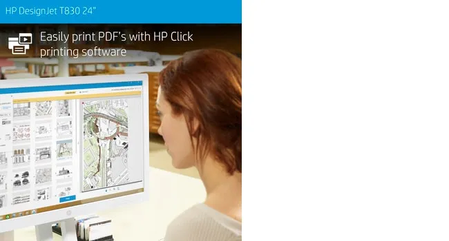 HP DesignJet T830 - 24&quot; monitoimitulostin - v&auml;ri - mustesuihku - 610 x 2770 mm (alkuper&auml;inen) - Rulla (61 cm) (media) - jopa 0.43 min/sivu (tulostus) - 1 rulla