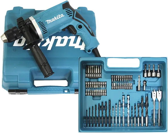 Makita impact drill HP1631KX3&nbsp;(blue / black, carrying case, 710 watts, including 74-teilgem accessory kit)