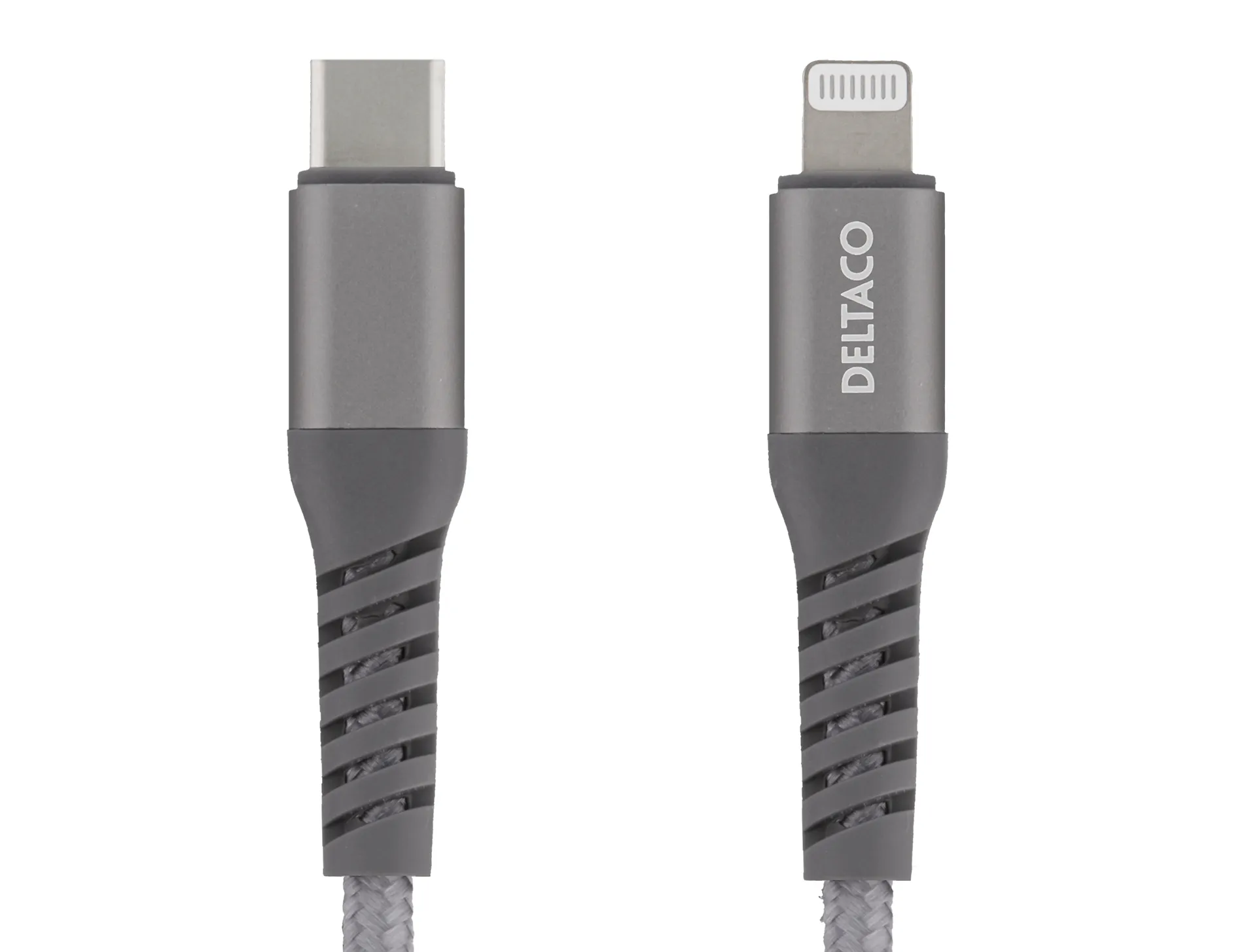 Deltaco Braided USB-C - Lightning - cable, 1 m, Grey
