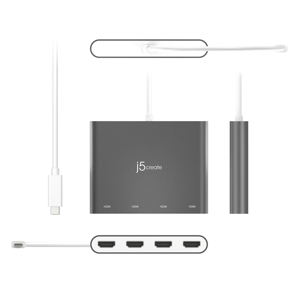 J5 Create USB-C TO 4 PORT HDMI MULTI - MONITOR ADAPTER - adapter, Grey