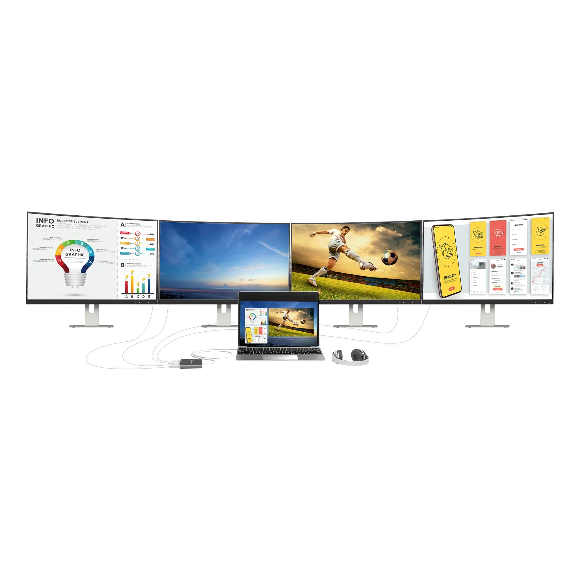 J5 Create USB-C TO 4 PORT HDMI MULTI - MONITOR ADAPTER - adapter, Grey