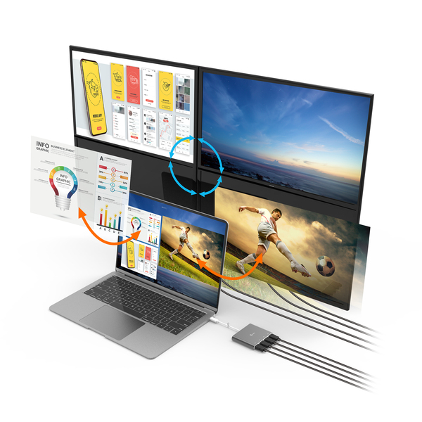 J5 Create USB-C TO 4 PORT HDMI MULTI - MONITOR ADAPTER - adapter, Grey