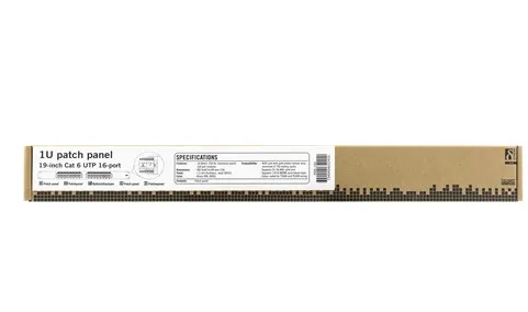 DELTACO 19" kytkentäpaneeli, 16xRJ45, Cat6, UTP, 1U, 10Gbps, musta